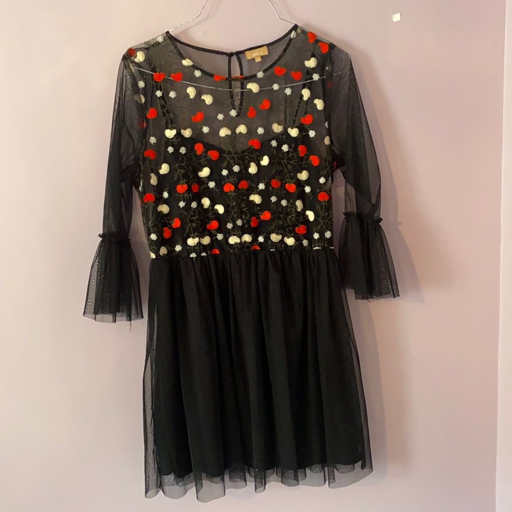Black embroidered floral dress with sheer fabric